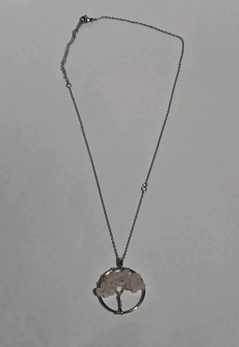 Rose Quartz Tree of Life Pendant Necklace Wire Wrapped Crystal Jewelry