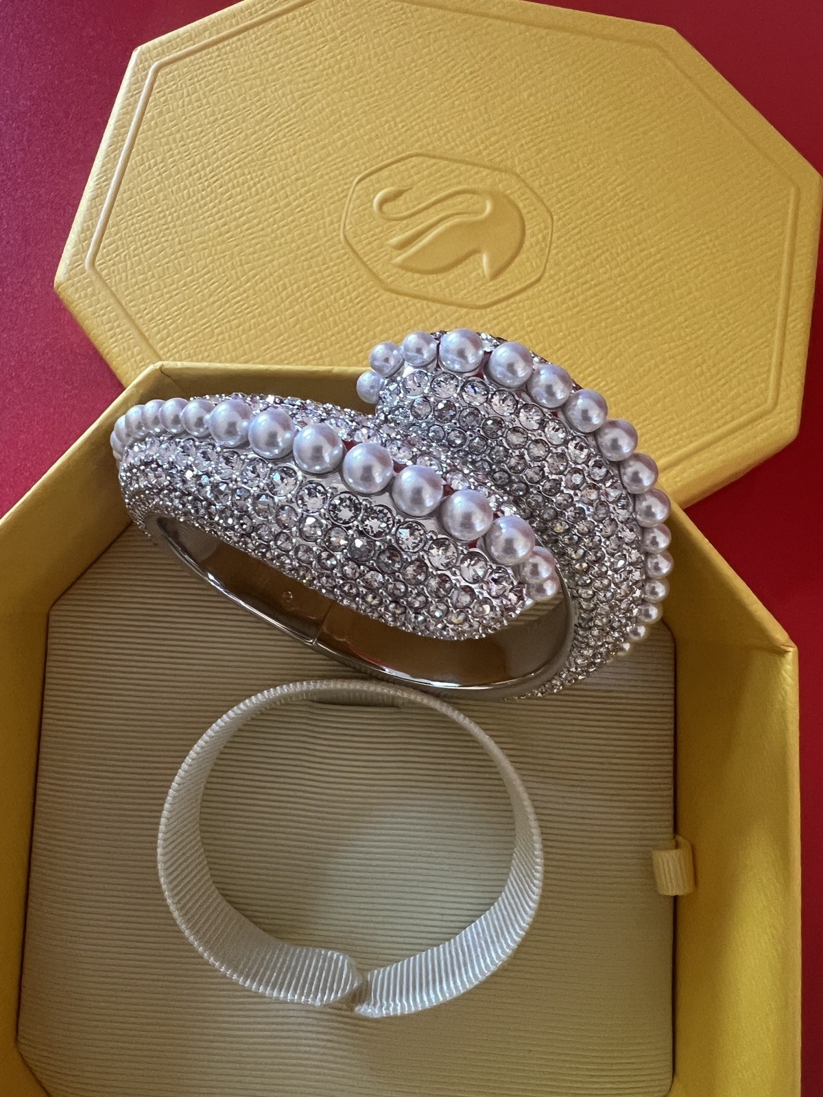 SWAROVSKI Bangle Sublima Cuff Pearls Silver Rhodium Plated Medium New + bag❤️