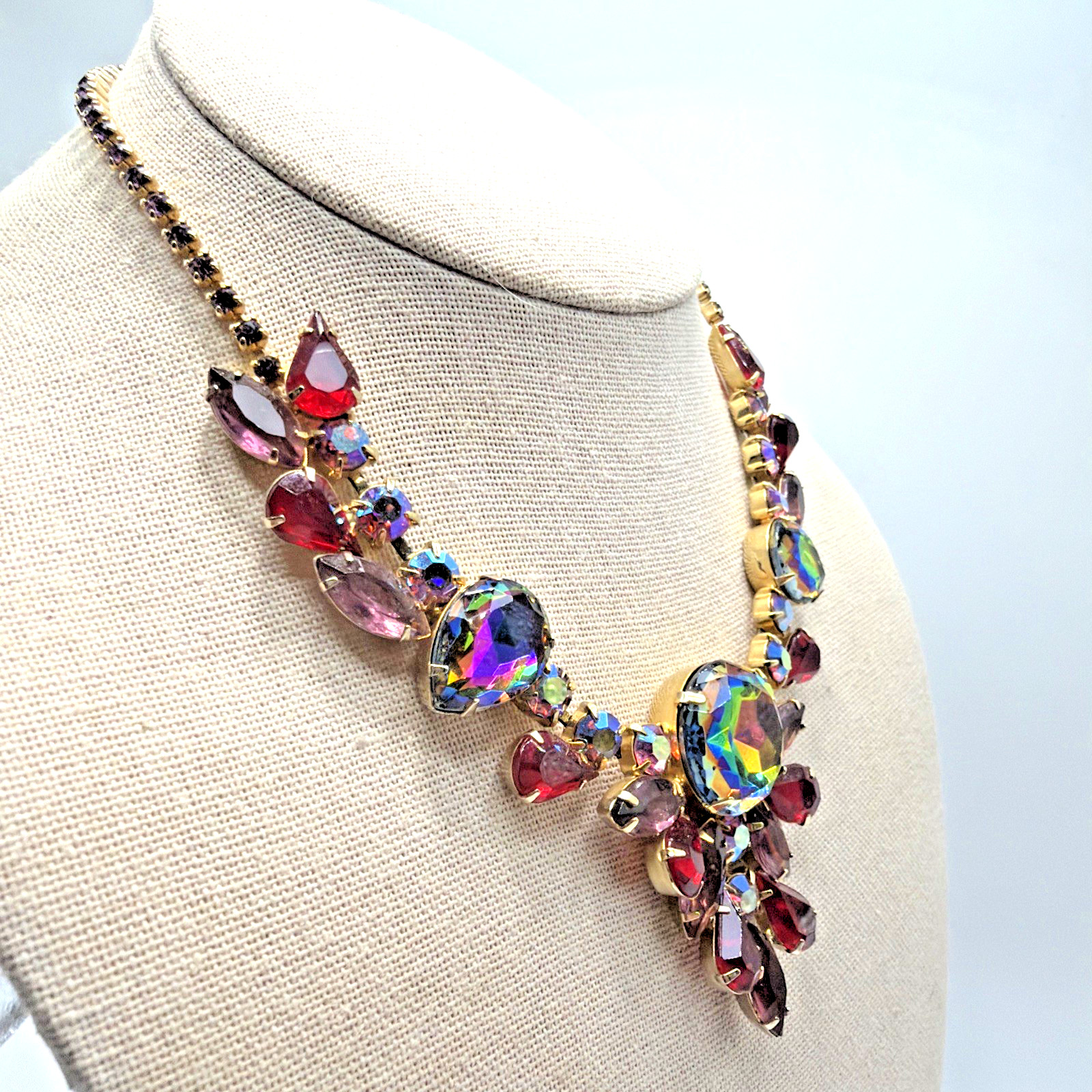 Vintage Juliana Delizza & Elster Necklace Red Fuchsia & AB Watermelon Stones