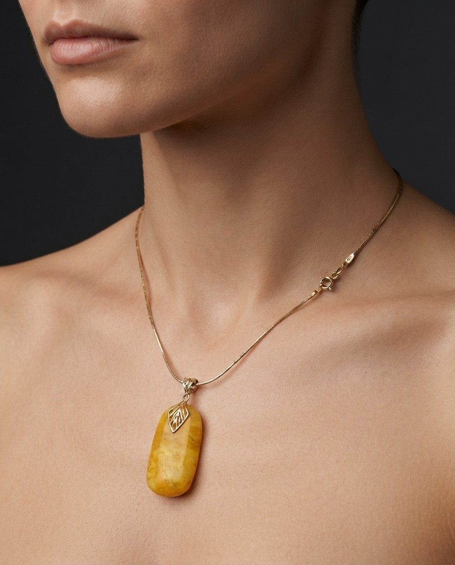 Genuine Baltic Amber Pendant Butterscotch Gold Plated Silver Handmade 12g