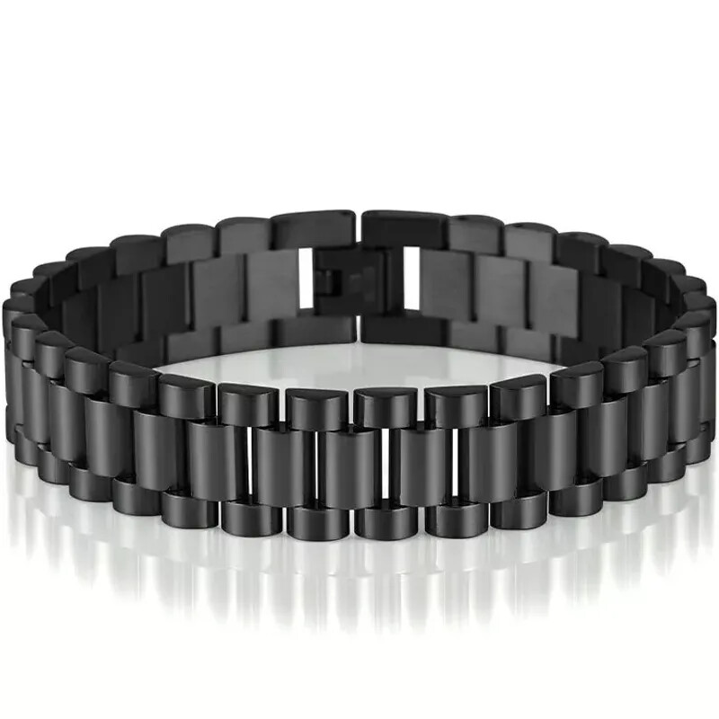 15MM Wide 8/8.86‘’ Watch Chain Wristband Bracelet Gold Plated Stainless Steel