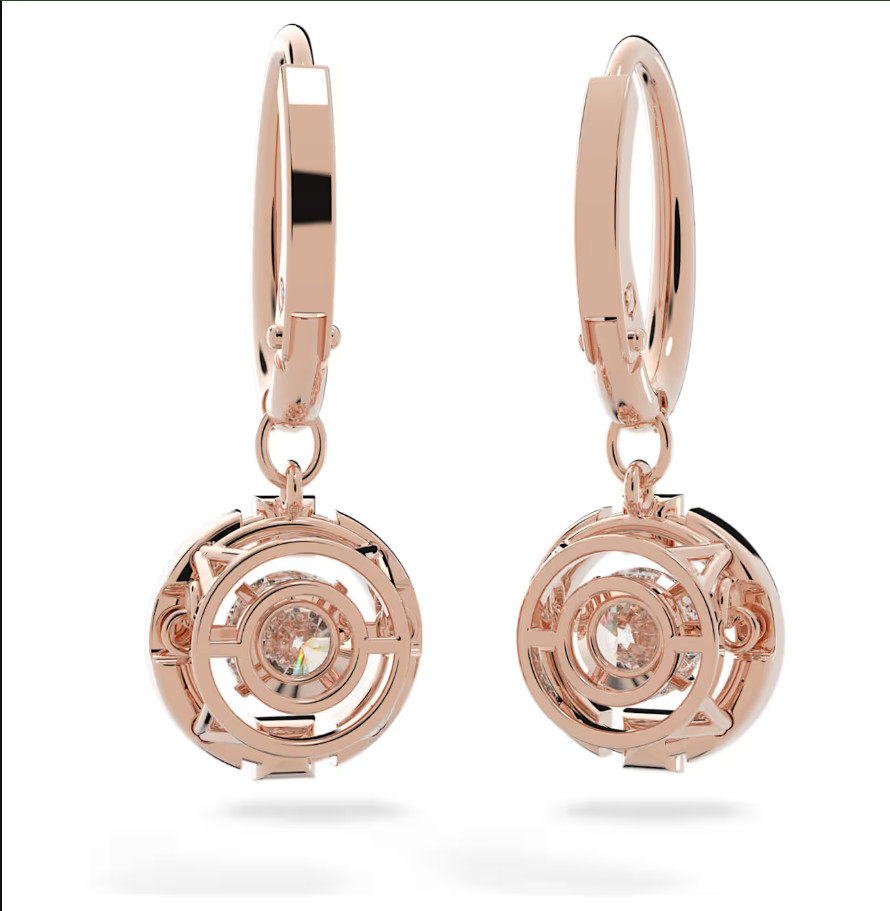 Swarovski Una drop earrings Round cut, White, 18K rose Gold Plated 5504753