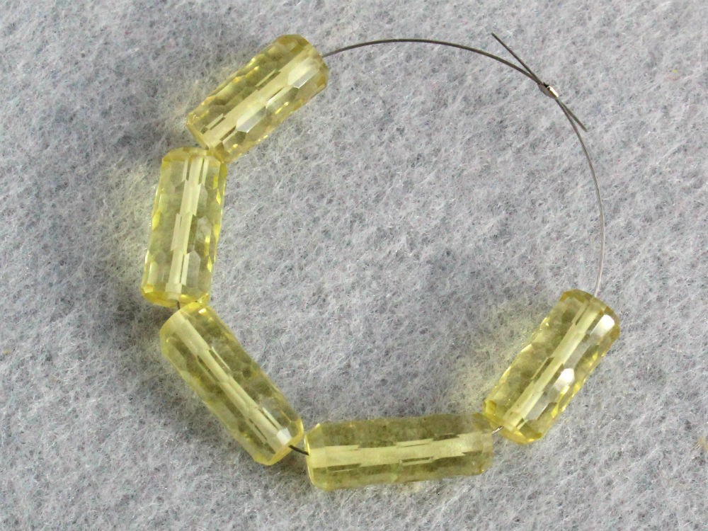 AAA Natural Lemon Quartz Faceted Tube Log Gemstone Beads