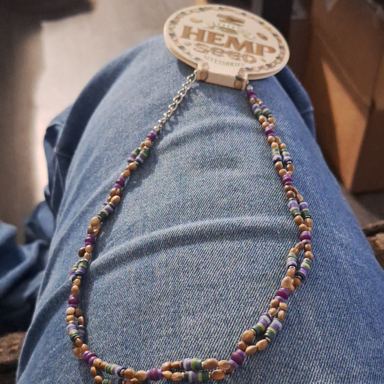 Seventh Sense 100% Hemp Seed Beaded Necklace Multicolor Cable Chain Lobster
