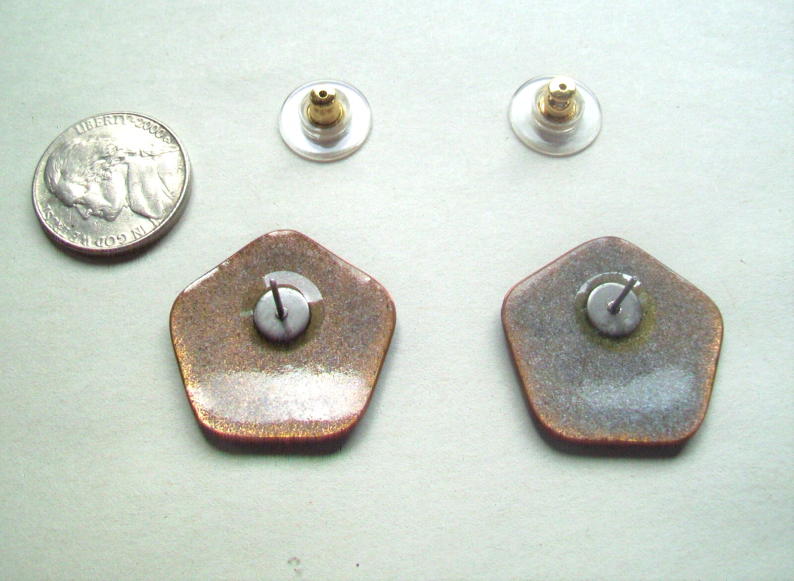 PENTAGON SHAPE POST EARRINGS – Enamel On Copper-MEDIUM BLUE COLOR ENAMEL