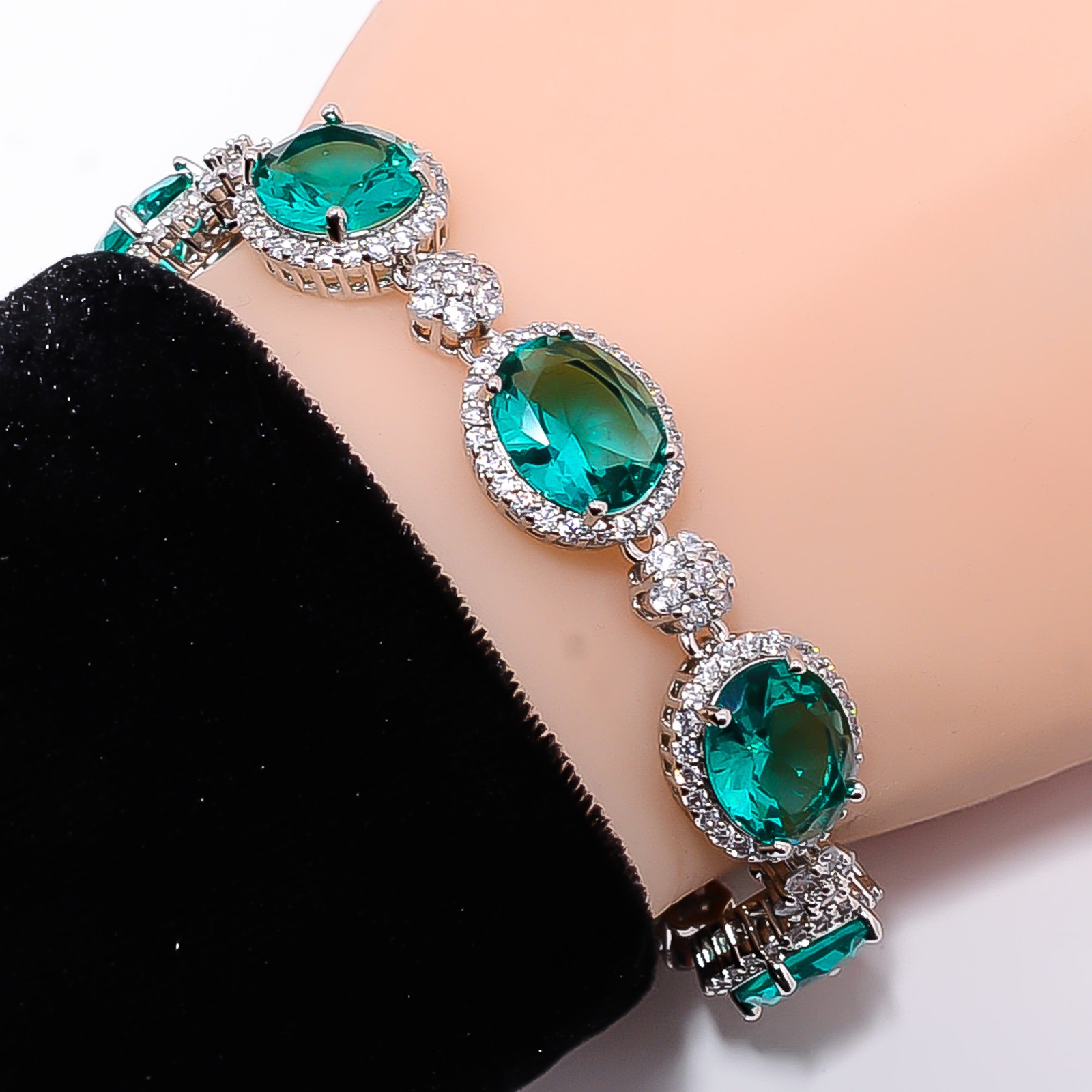 Apatite, CZ 925 Sterling Silver Adjustable Bracelet 7-8″ B13249, Gift for her
