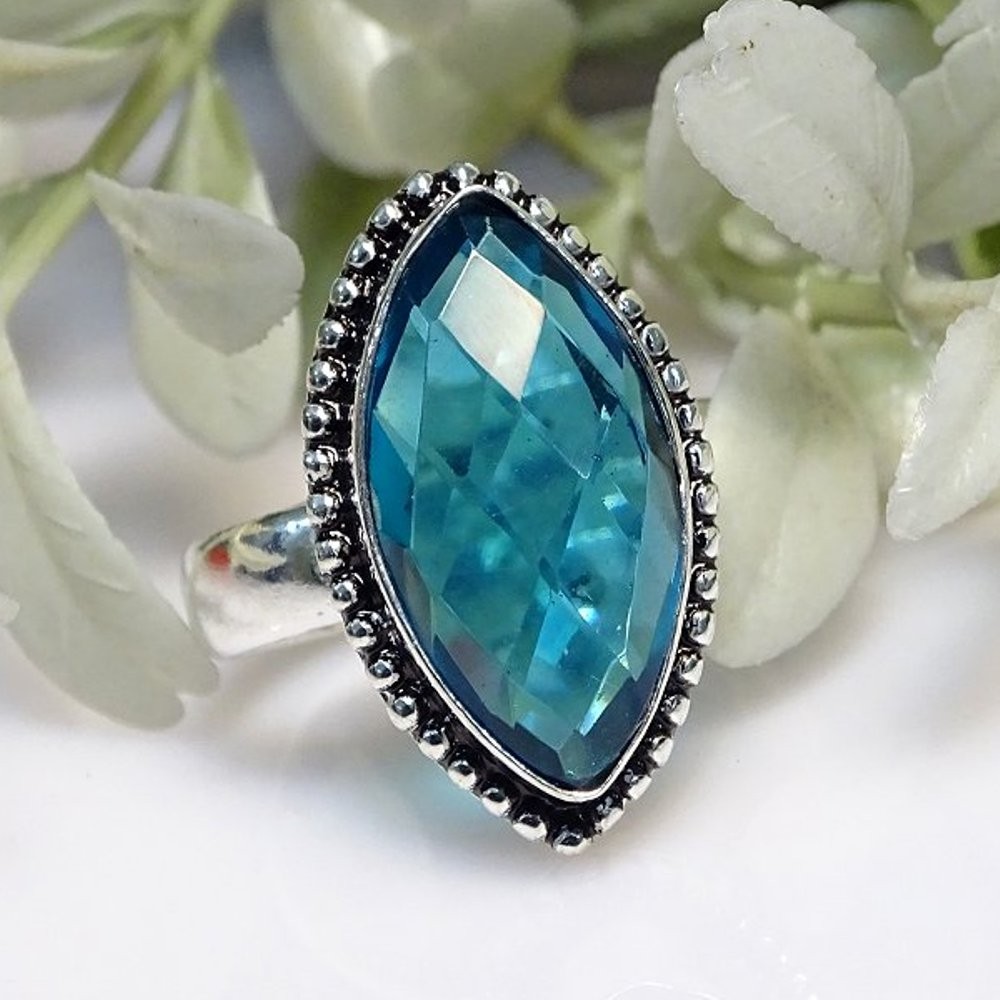Indicolite Tourmaline 925 Sterling Silver Marquise Gemstone Ring 8.25″ PG 2912