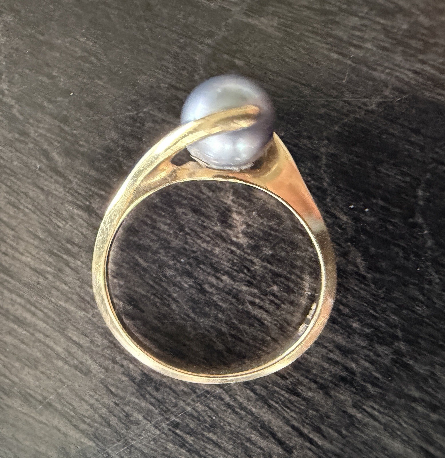 14k Yellow Gold Gray Black Pearl Ring