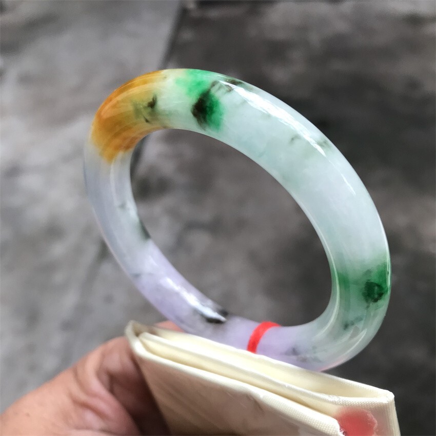 55.5MM Myanmar Natural Green Yellow Lavender Jadeite Jade Bracelet Jade Bracelet