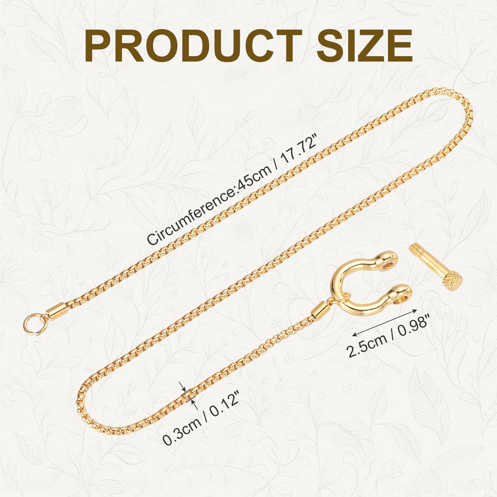 Gold Lock Necklace Screw Anchor Shackle with Gold Foxtail Chain 17.7″