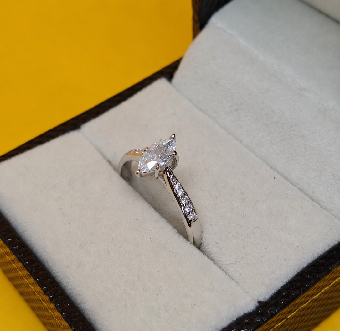 Marquise Moissanite Engagement Ring | 925 Sterling Silver Moissanite Ring