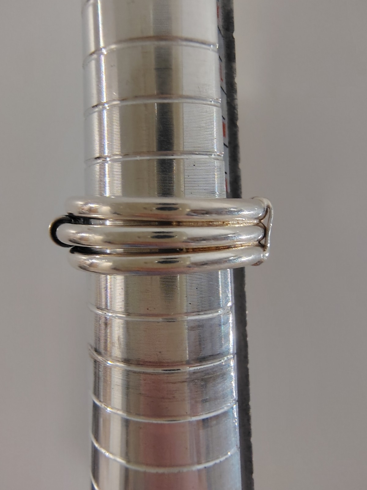 ​VTG Sterling Silver 925 Triple Band Ring Connected Stacker S Hook Motif Size 7