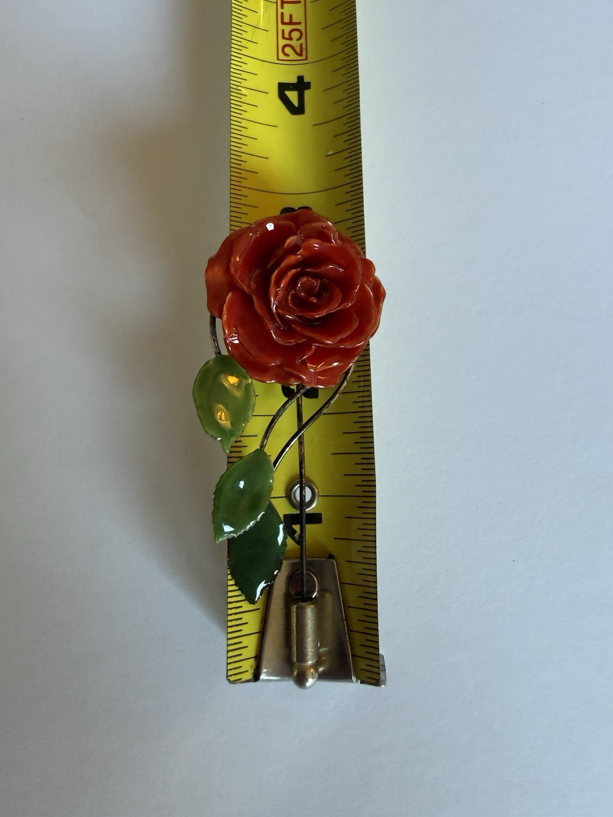 Spanish Red Rose Flower Stick Pin Hat Pin Madrid Artisan Jewelry 2.75”