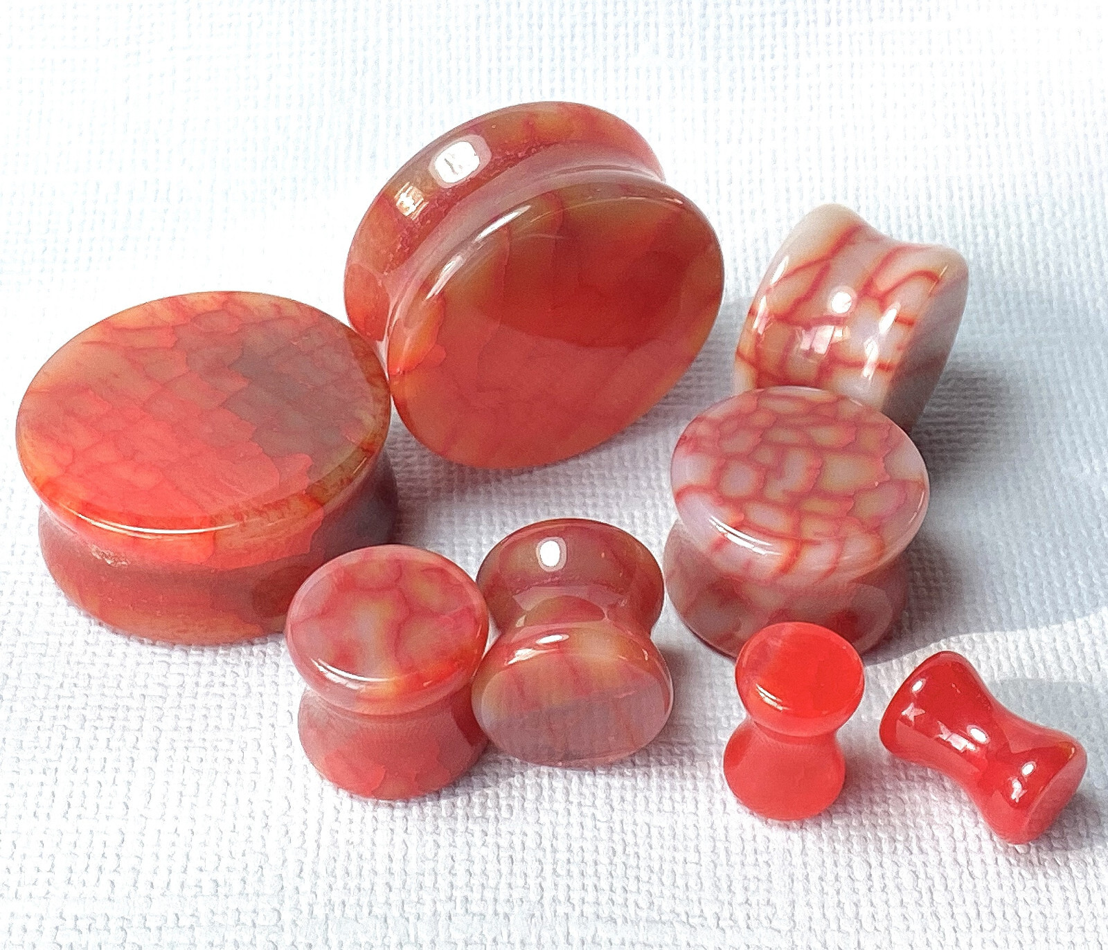 PAIR Red Dragons Vein Agate Stone Double Flare Plugs Organic Earlets Gauges
