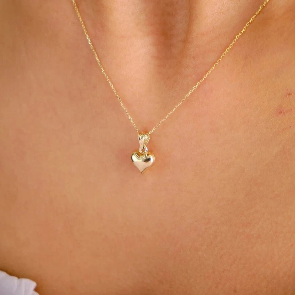 14K Yellow Gold Plated Charm Love Heart Pendant Necklace Yellow Gold Plated