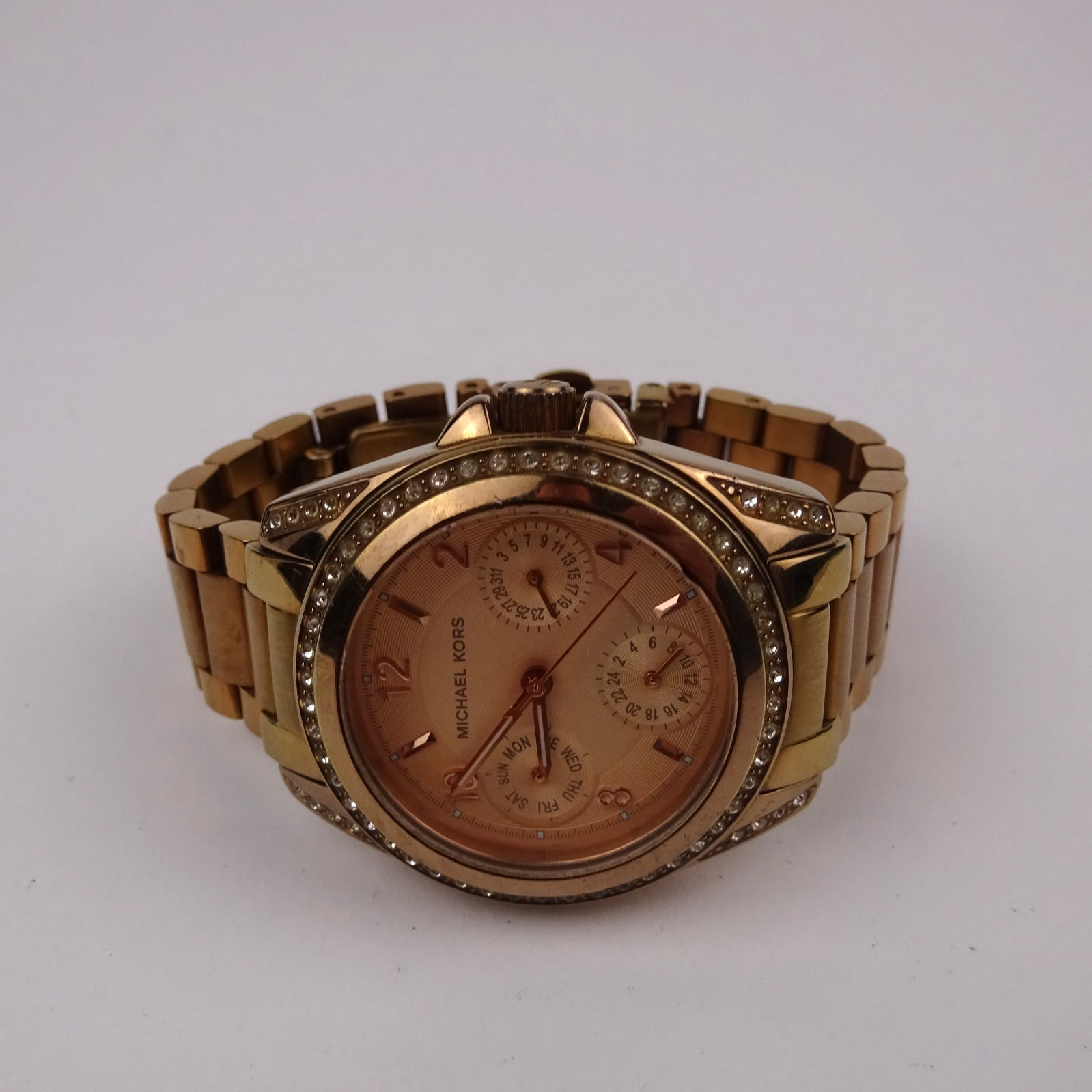 Michael Kors MK5613 Rose Gold Tone Day Date Gem Set VERY SMALL SIZE 15.5cm