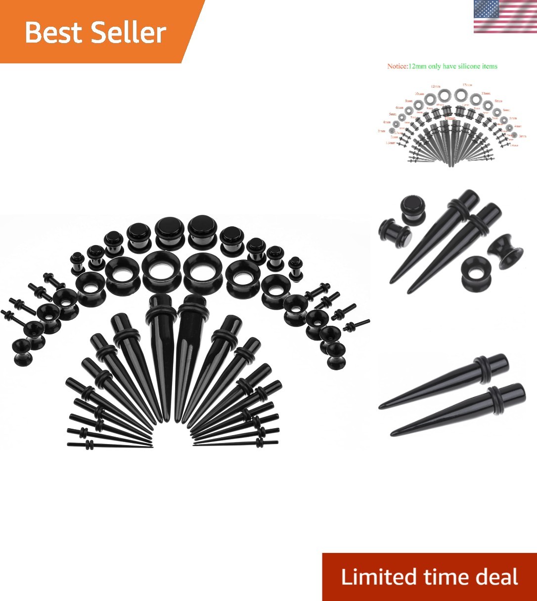 Stylish Punk Ear Gauges: 50-Piece Multi-Size Piercing Kit for Fashion Lovers