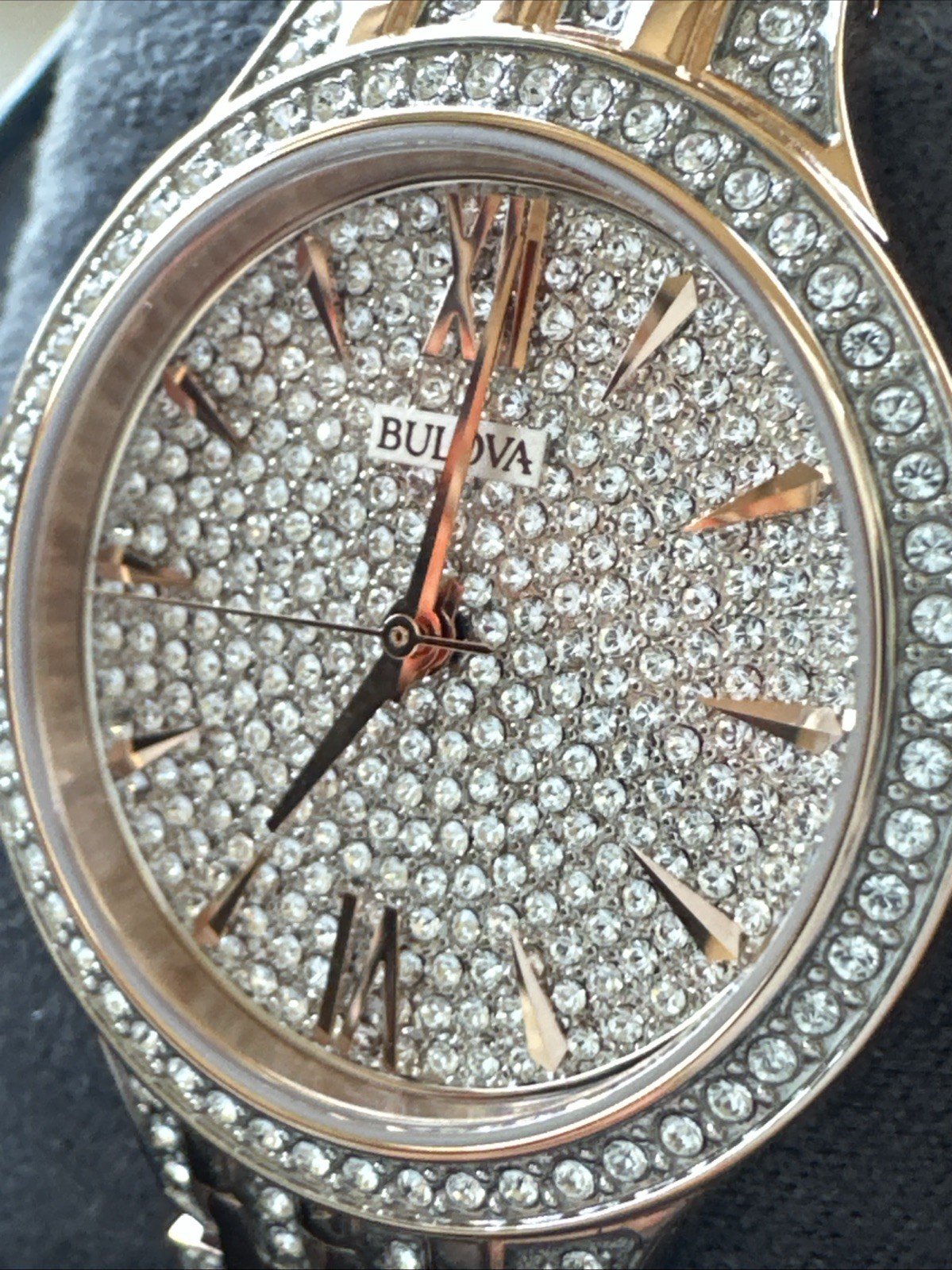 Bulova Quartz Women’s Pave Dial Crystals Rose Gold Watch 32mm 98L235