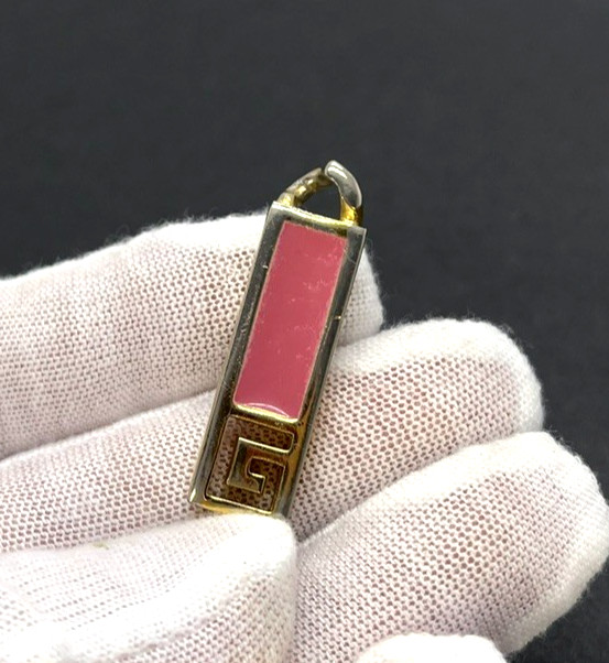 Vintage GIVENCHY G Logo Rectangle Plate Gold Tone Pendant w Pink elegant beauty