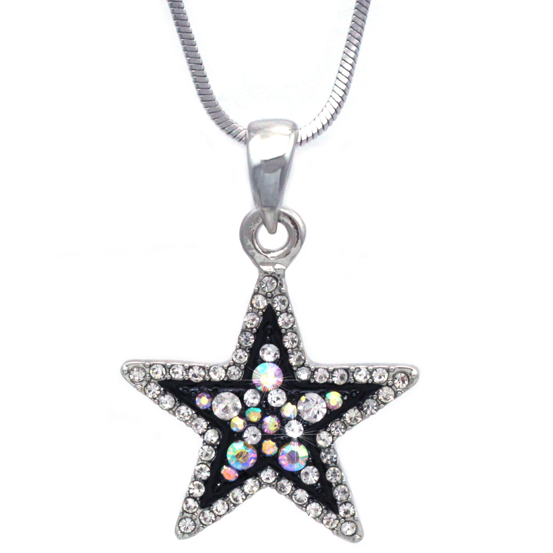 Clear Aurora Borealis Crystal Two Tone Color Star Pendant Necklace Bling Jewelry