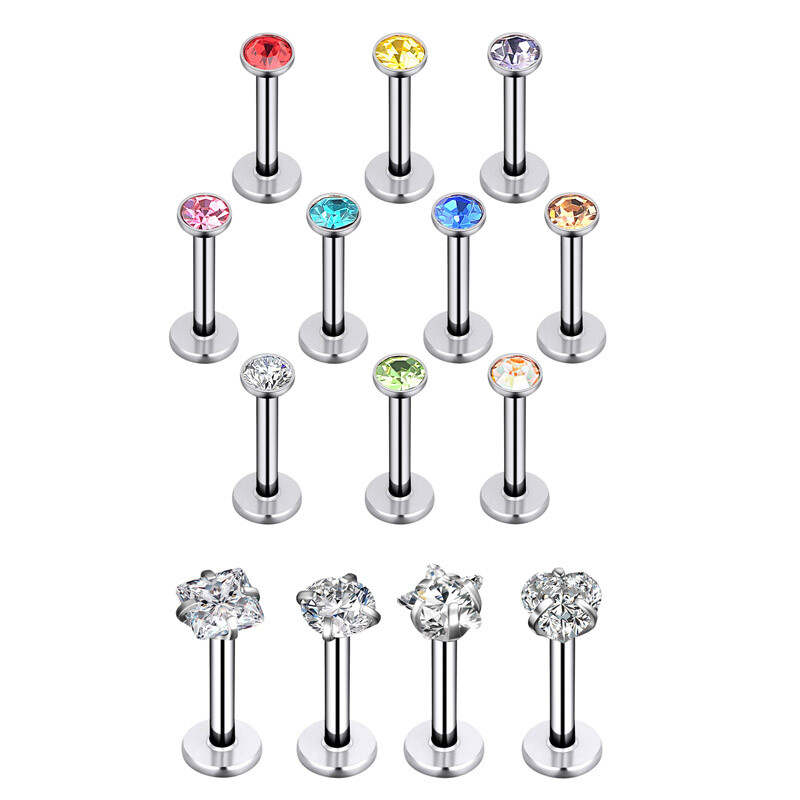 4-24PCS 16G Opal Gem Labret Lip Monroe Tragus Helix Cartilage Piercing Jewelry