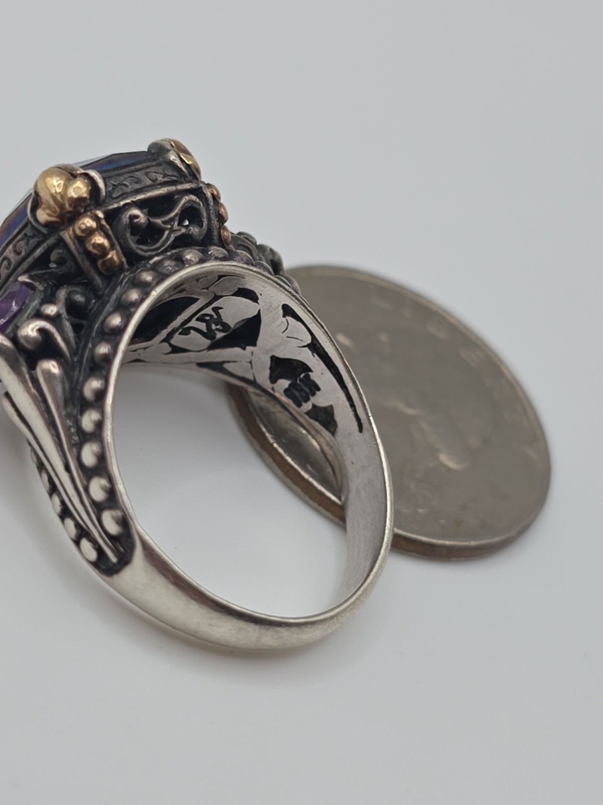 Barbara Bixby Sterling Silver 925 & 18k Mystic Topaz Amethyst Ring Size 9 8.5g