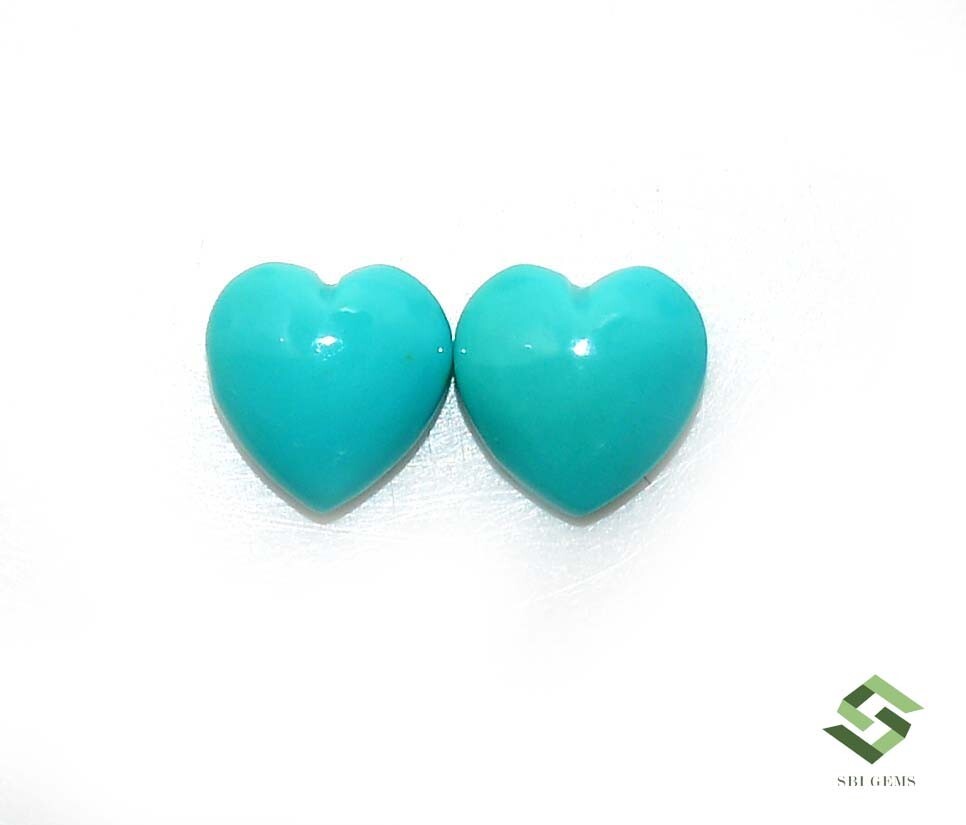 8×8 mm Natural Turquoise Heart Shape Cabochon Pair 3.26 CTS Certified Gemstones
