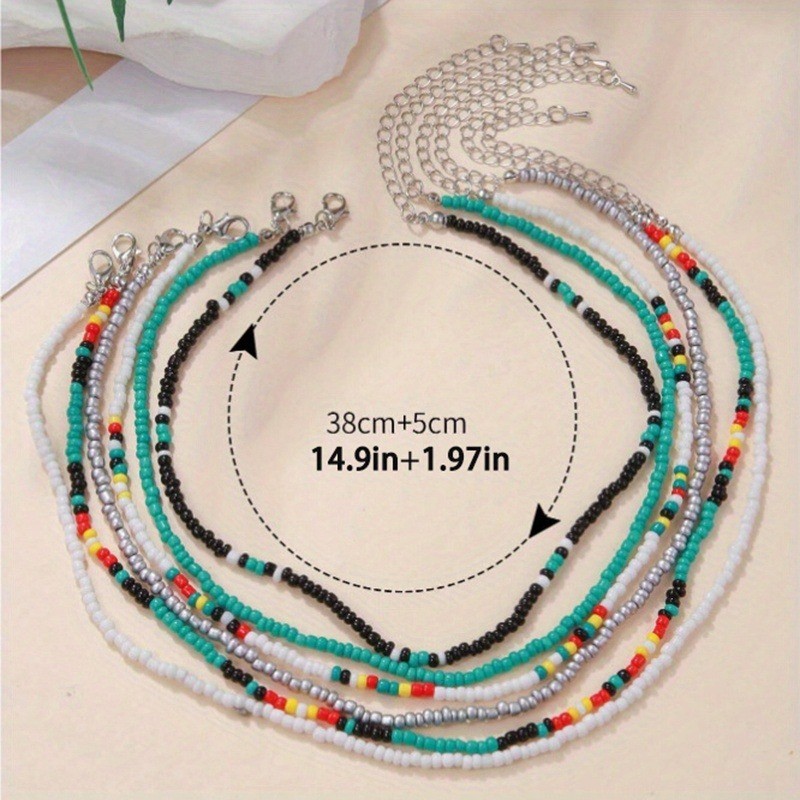 6Pcs Colorful Seed Bead Choker Necklaces Bohemian Layer Collar Accessory Set