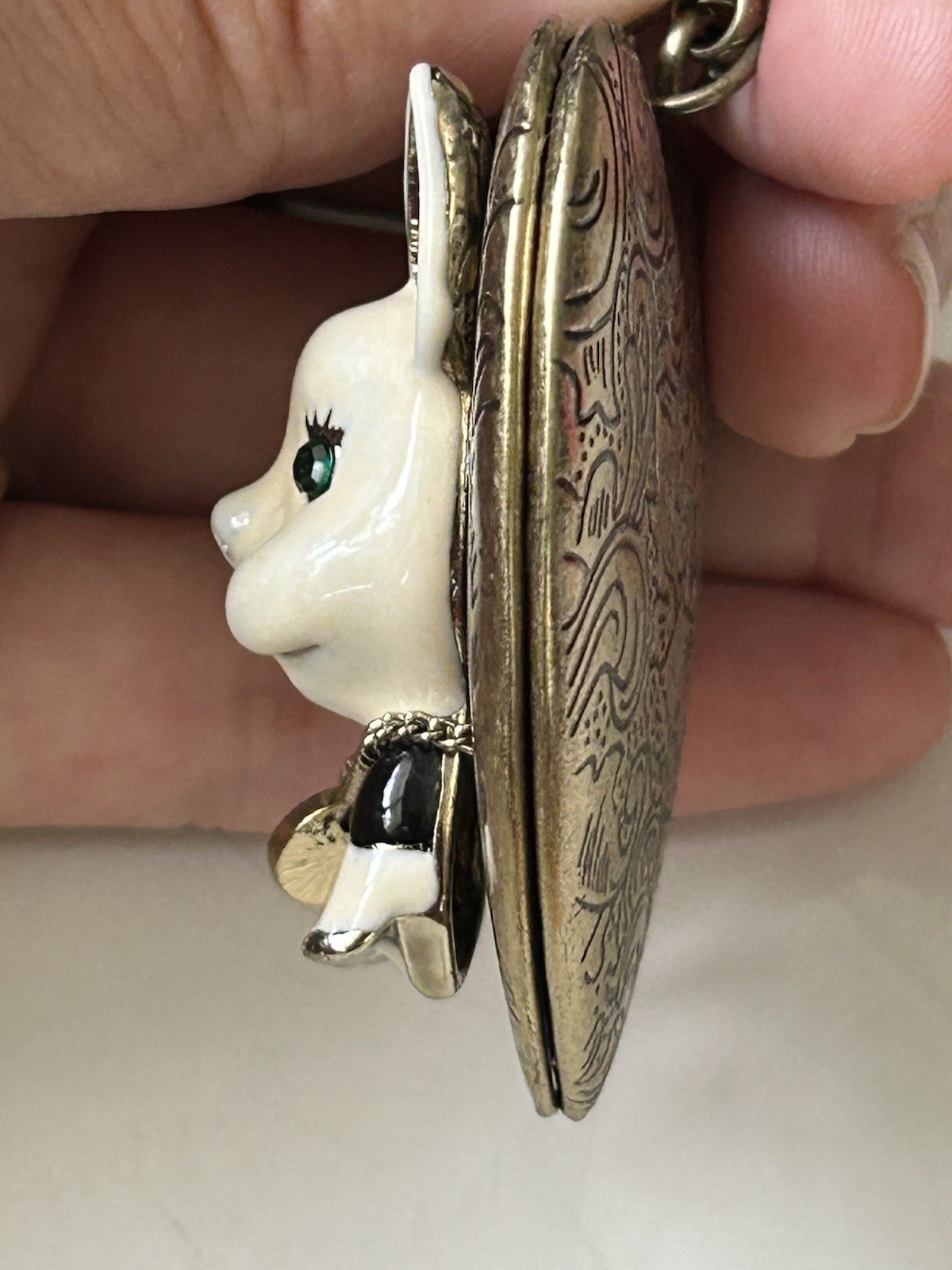 Betsey Johnson Enameled French Bulldog Dog Heart Locket Charm Necklace Signed