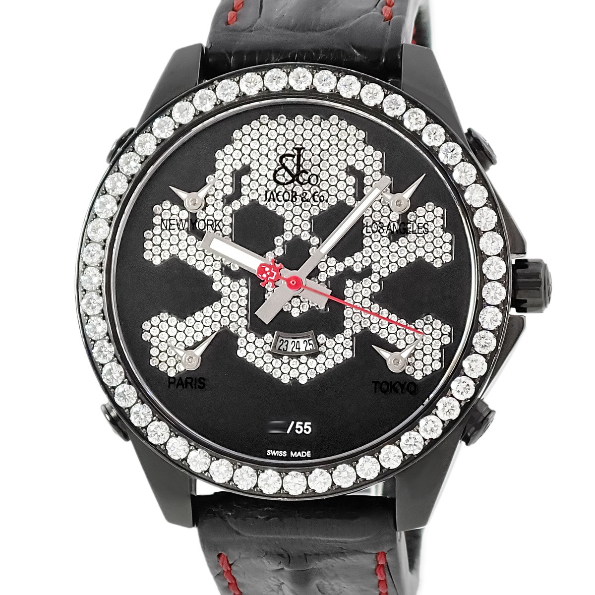 JACOB&CO 5 Time Zone 1.9″ Skull Limited JC-SKULL9 Original Factory Diamond