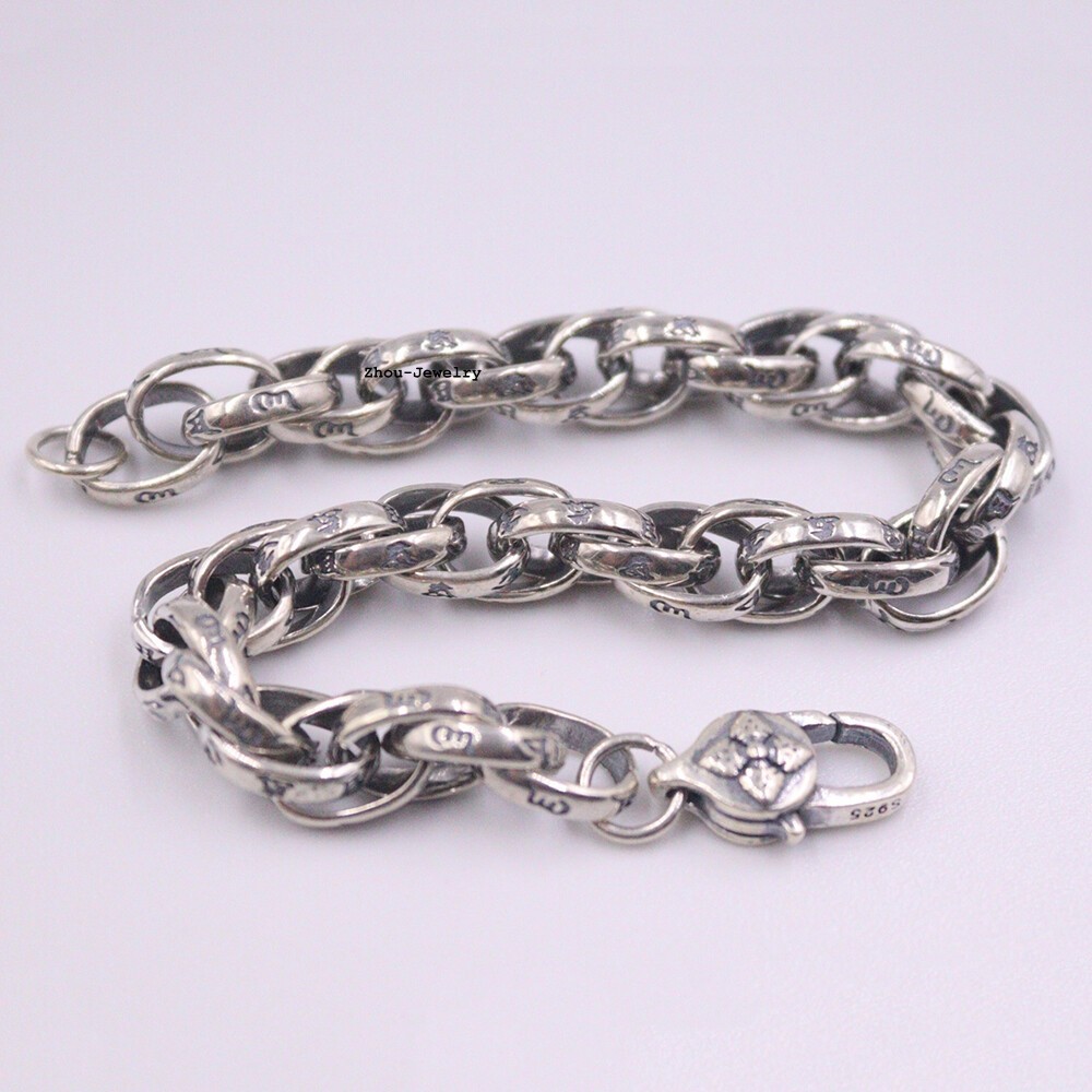 Pure 925 Sterling Silver Chain 8.5mm Sutra Oval Link Bracelet 28-30g 8.26 INCH