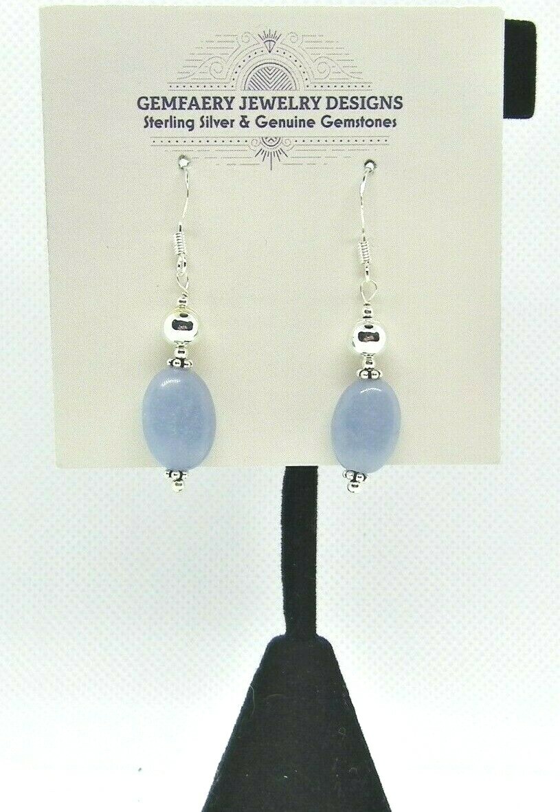 Sterling Silver Natural ANGELITE Gemstone Dangle Earrings #1497…Handmade USA