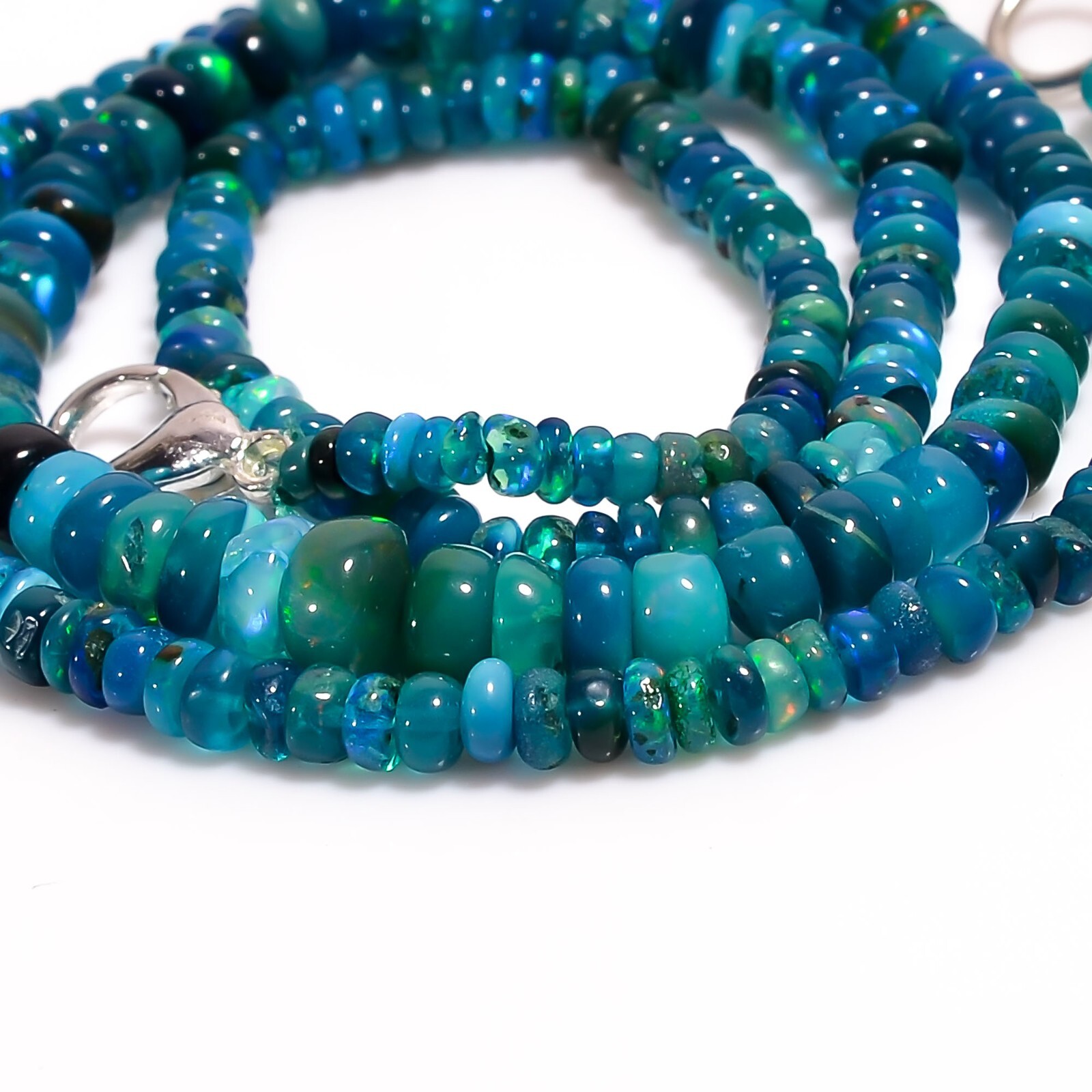 Natural Blue Ethiopian Opal Gemstone Rondelle Beads 3X2 6X4 mm Necklace 17″