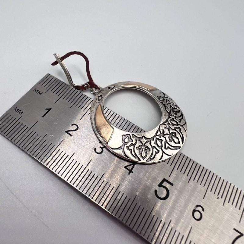 Vintage Women s Jewelry 925 Silver 14K Gold Hoop Earrings Floral Engraved 8.6gr