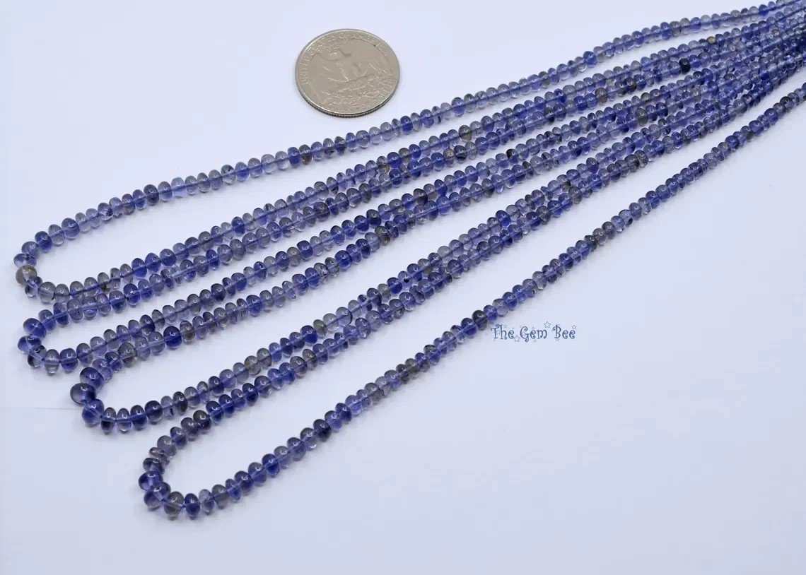3.5mm-5.5mm Gem Water Sapphire Iolite Hand Cut Smooth Rondelle Beads 16″ strand