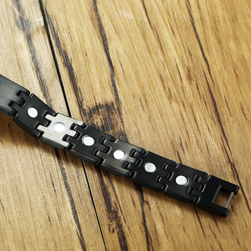 Black Magnetic Health Medical Alert ID Men Bracelet Free Engrave Stainless Steel
