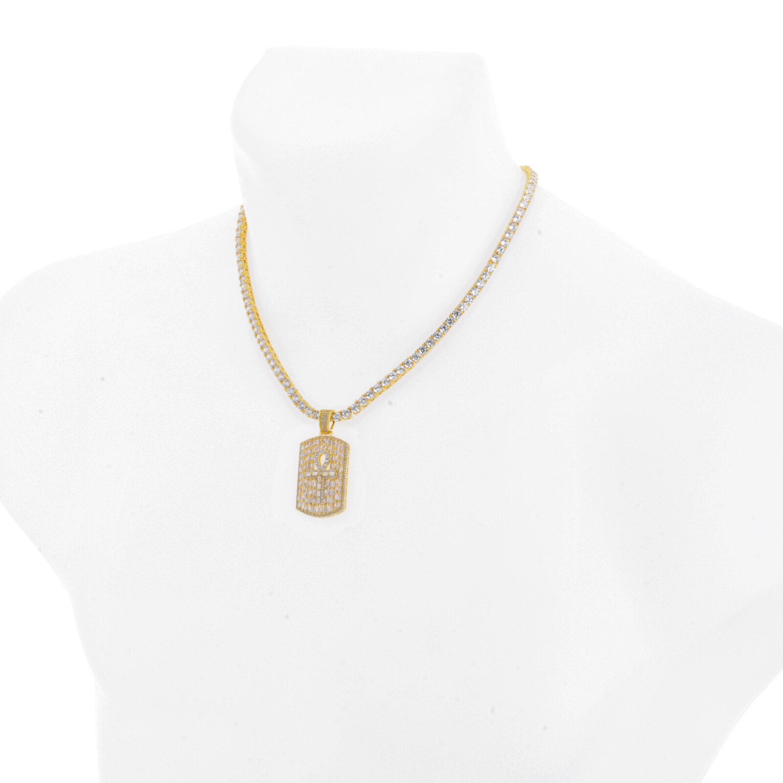 Rapper Dog Tag Ankh Cross Pendant 20 inch Choker Tennis Chain Necklace BCT 17099