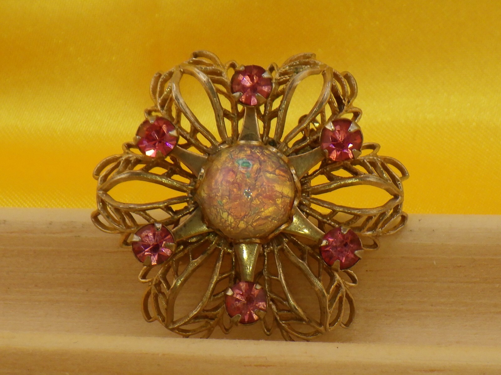 Faux Amethyst and Opal Brooch Vintage Costume Jewelry Pin Pinback Button