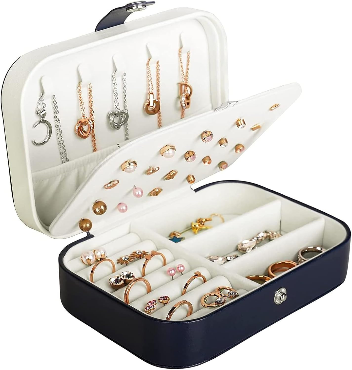 Travel Jewelry Box, PU Leather Small Jewelry Organizer for Women Girls, Double L
