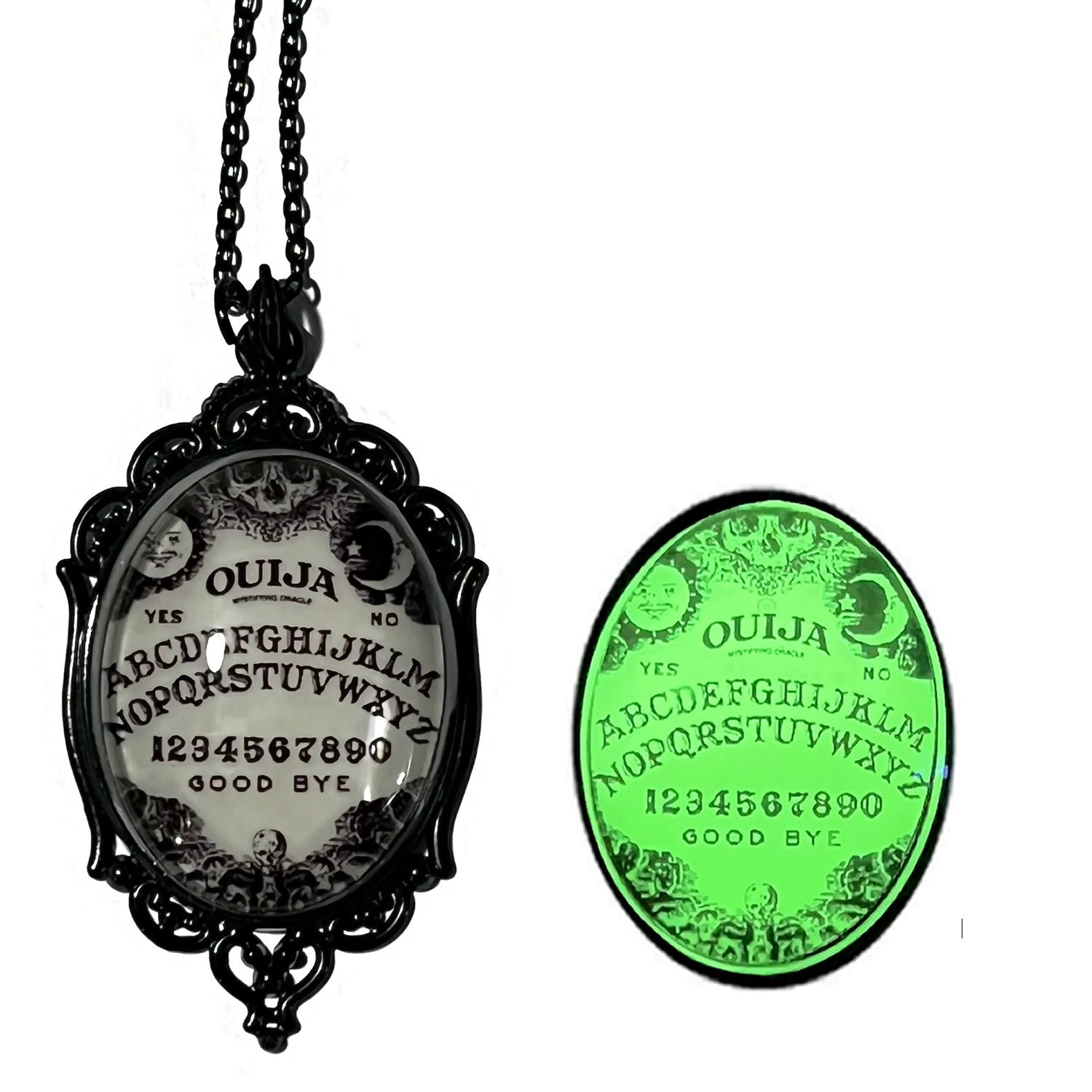 Lime Green & Black Glow in the Dark Ouija Board Pendant Necklace