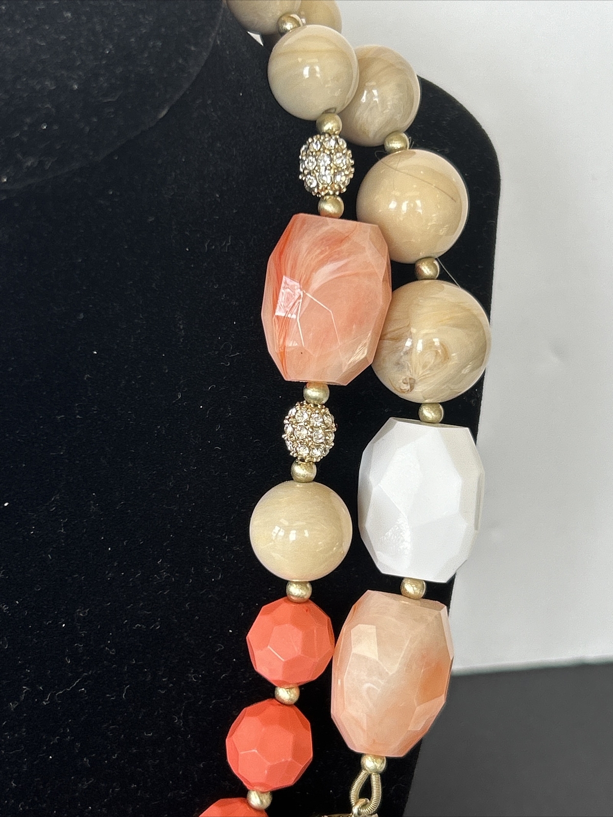 VTG Acrylic Metal Rhinestone 2 Strand Faceted Necklace Beach Orange Peach 20”