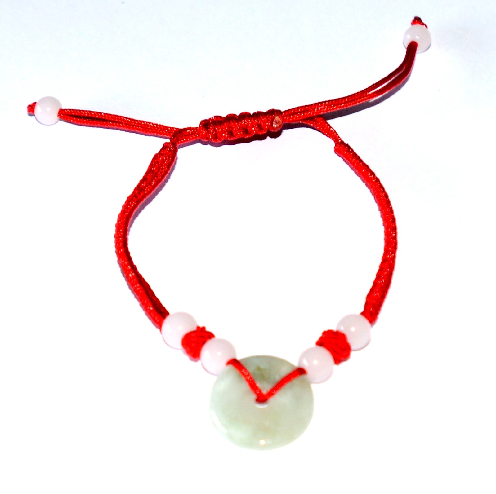 Macrame Friendship Adjustable Red Cord Feng Shui Jade Bi Disc Charm Bracelet