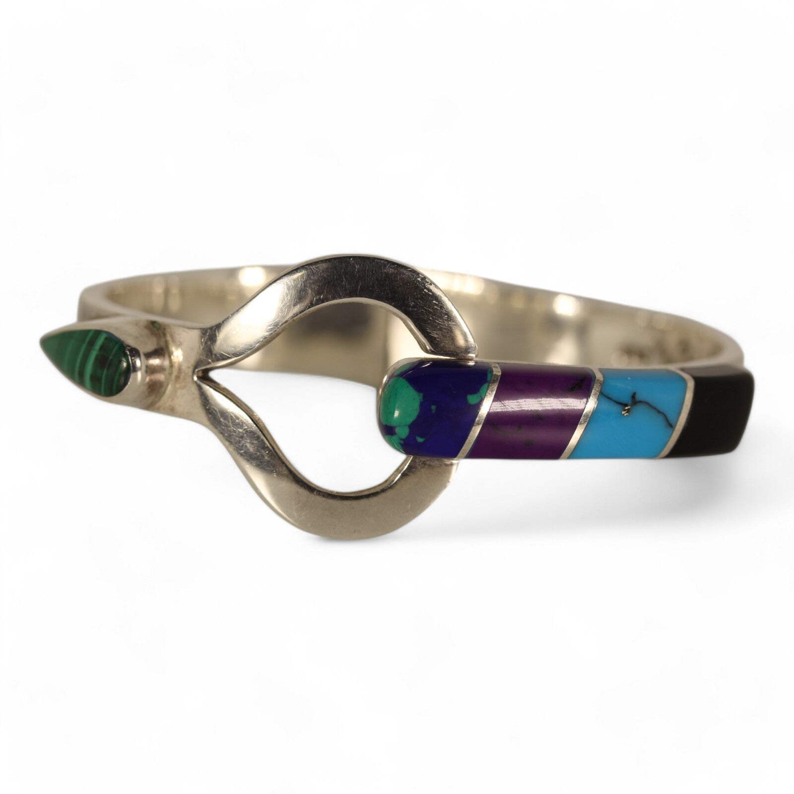 Sterling Silver 925 Mexico TL-88 Multi Stone Hinged Bangle Bracelet – ~6.5 inch