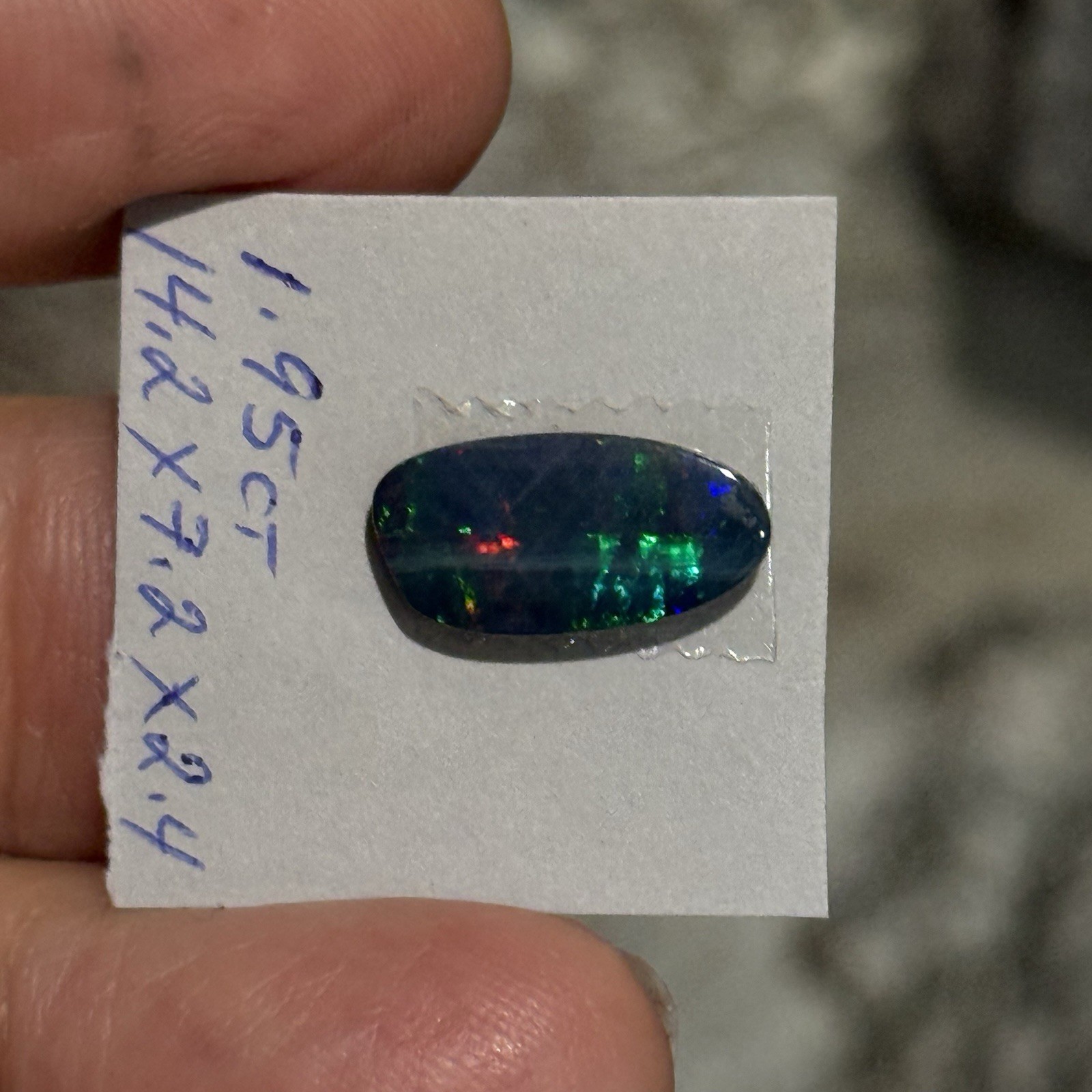1.95ct 14.2×7.2×2.4mm Sparkling Green Blue Australian Doublet Opal Cabochon Gem