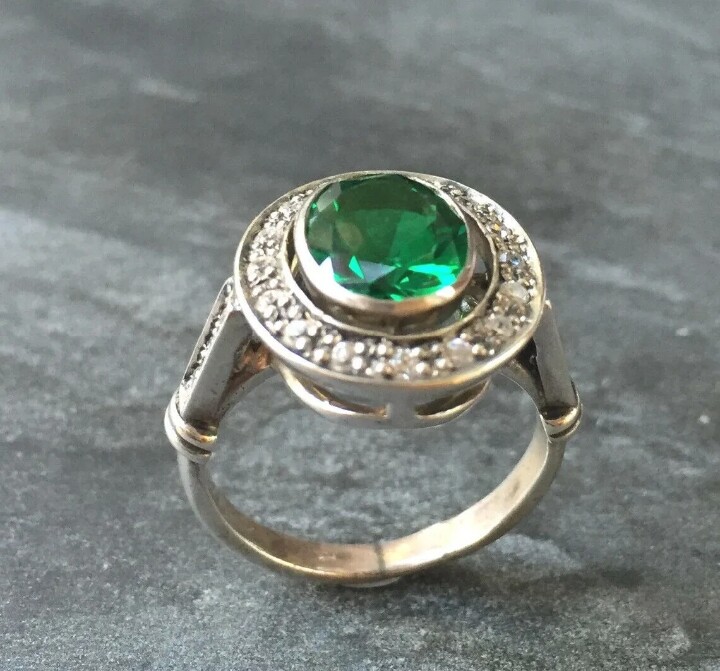 2 Ct Green Oval Cut CZ Art Deco Emerald Min Century Engagement 925 Silver Ring
