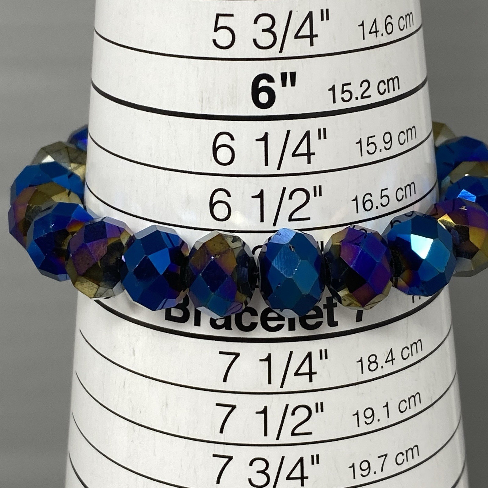 Blue Brown Metallic Bead Bracelet Stretch Faceted Glass Coated Iridescent 6.75″
