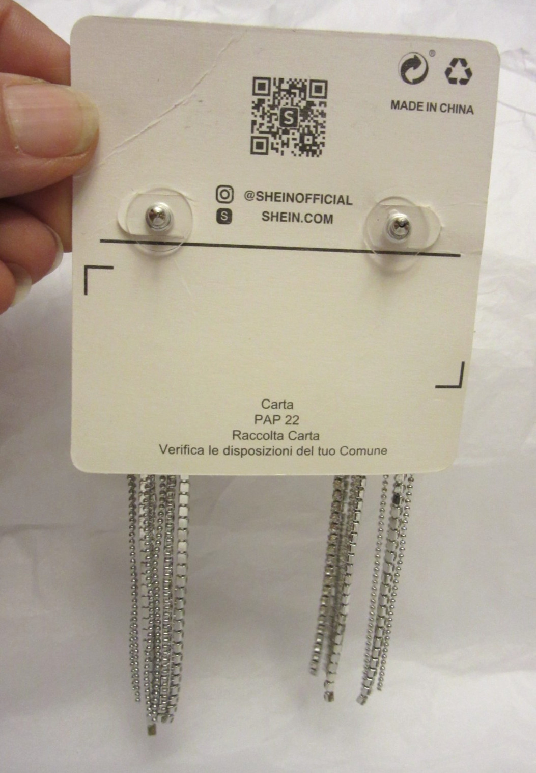 SHEIN Silver Tone Earrings w/ Rhinestones Unused 4 1/4 inch Long