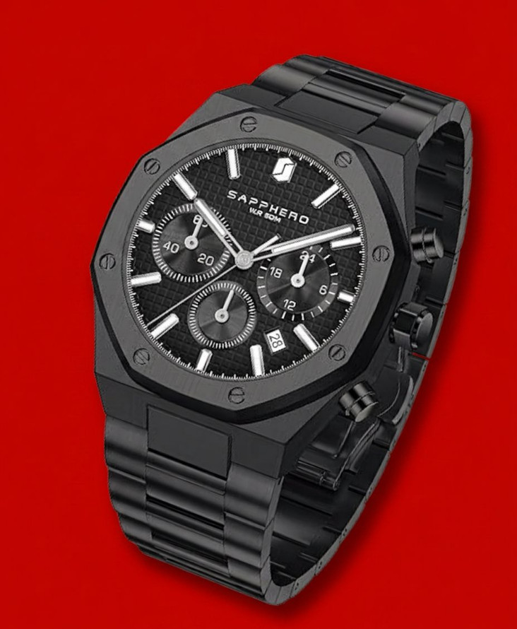Men’s Octagonal Watch All Black Stainless Steel Bracelet Business Wristwatch