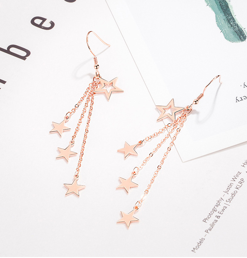 Women 925 Silver Plated Hanging Tassel Chain Stars Dangle Drop Stud Earrings C17