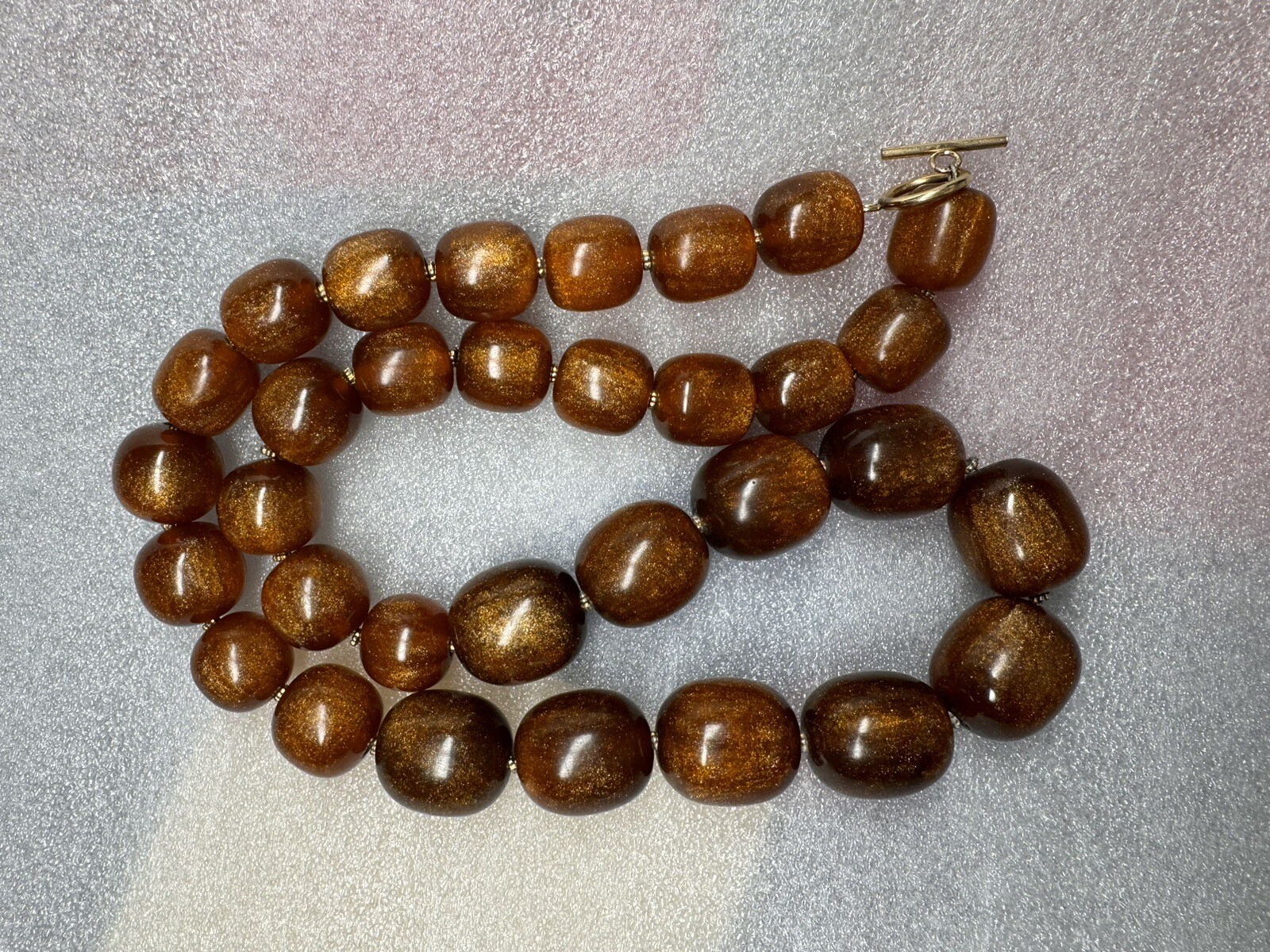 Rare Vintage Heavy Sparkling Coffee Brown Beaded Lucite Plastic Necklace G2U
